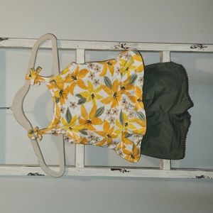 Carter's 2pc Floral Top with Khaki Green Shorts 9 Months
